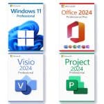 Microsoft Windows 11 Pro + Microsoft Office 2024 Professional Plus + Microsoft Project 2024 Professional + Microsoft Visio 2024 Professional Licenza per 3 PC
